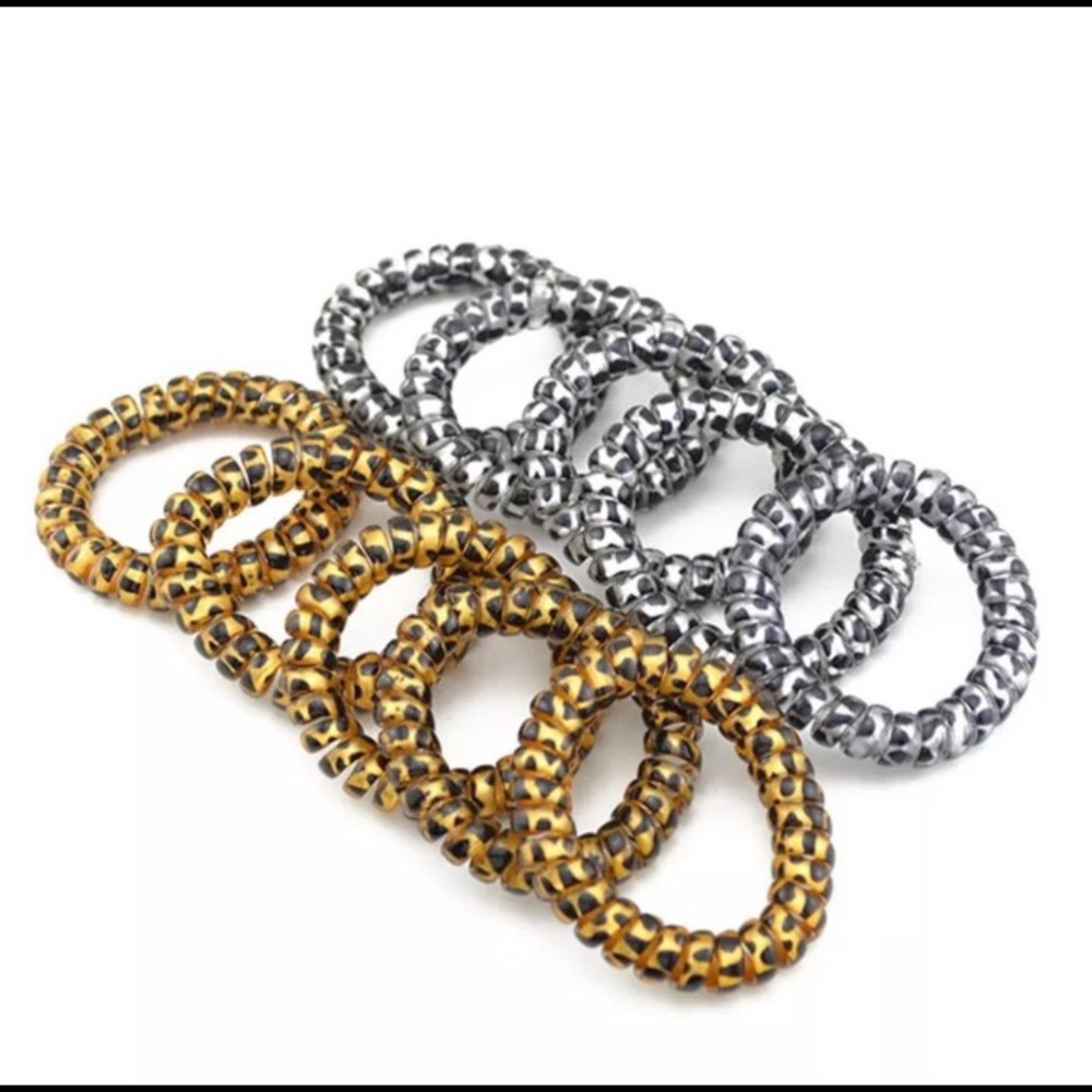 **Custom Listing** NEW Grey Leopard Print Spiral Hair Ties (x2)
